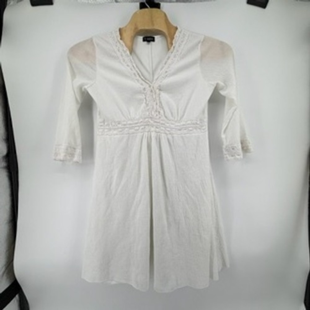 Hourglass White Cotton Gauze Boho‎ Tunic Dress Crochet Lace Trim 2X T89X4CM7